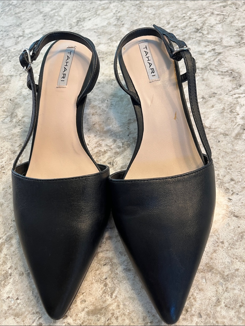 Tahari Black Leather Pointed-Toe Slingback Kitten Heels. SZ 7 - Picture 1 of 6
